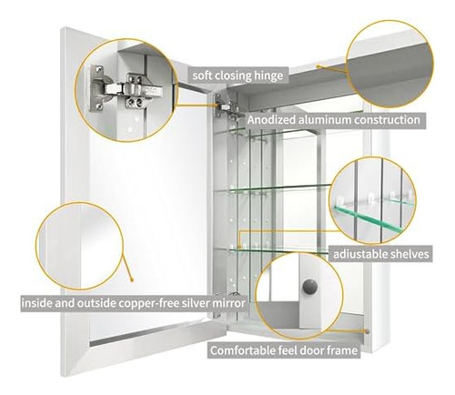 Botiquín De Aluminio Para Baño De 22 X 30 Pulgadas, Gabinete