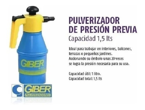 Imagen 6 de 10 de Fumigador Pulverizador Giber Manual De 1,5 Litros Nuevo