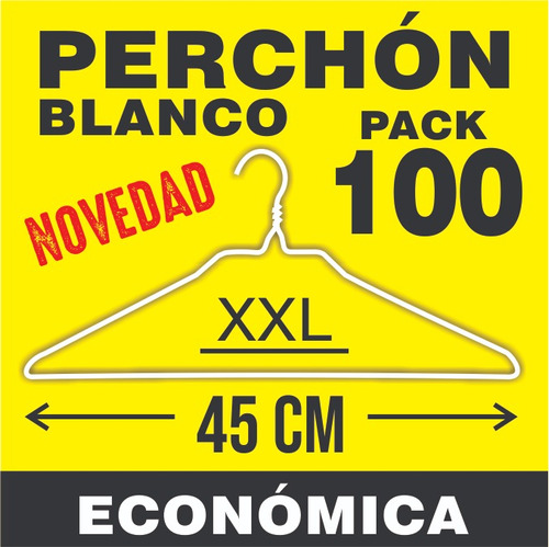 Perchas De Alambre X100 - Perchón Económico 45cm - Blanco