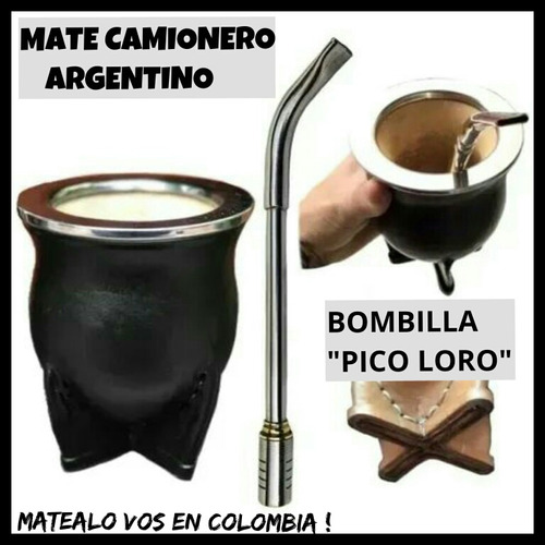 Premium!set Mate Argentino!mate Camionero+bombilla Pico Loro
