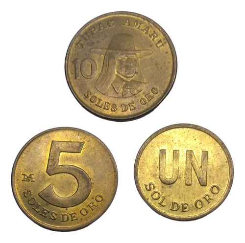 Monedas Perú 10, 5 Y 1 Sol De Oro 3 Piezas Latón Años 70's