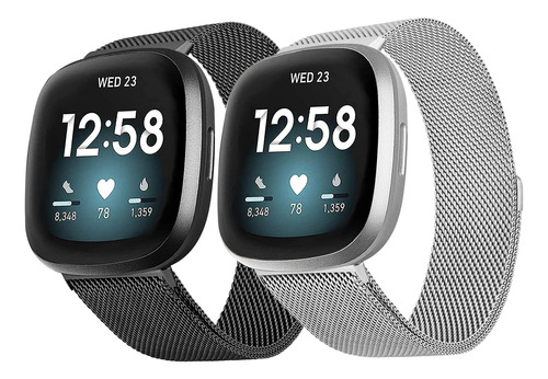 Paquete De 2 Bandas De Metal Compatibles Con Fitbit Versa 3.