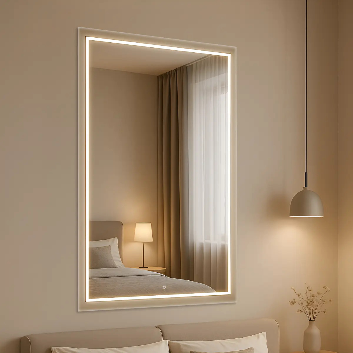 Espelho Jateado Lapidado Com Led 70x50 Retangular Com Touch Moldura led neutro,quent e frio