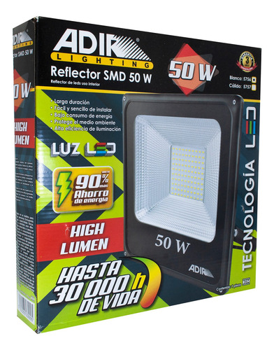 Reflector Adir Smd Extra Plano Super Led 50 Watts Frio