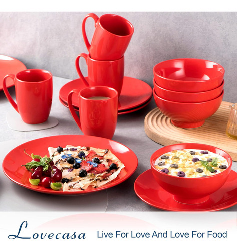 Vajilla Elegante Negro Mate Para 4 Personas 16 Piezas Color Rojo Lisa