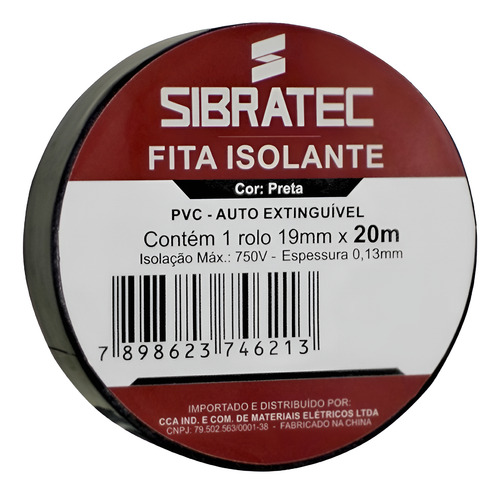 Fita Isolante Sibratec 19mm X 20 Metros Preta 1 Un
