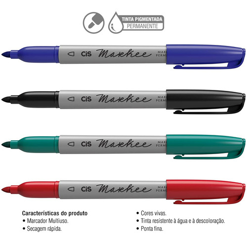 Imagem 2 de 2 de Caneta Marcador Permanente Cis Plástico Metal Vidro 4 Cores