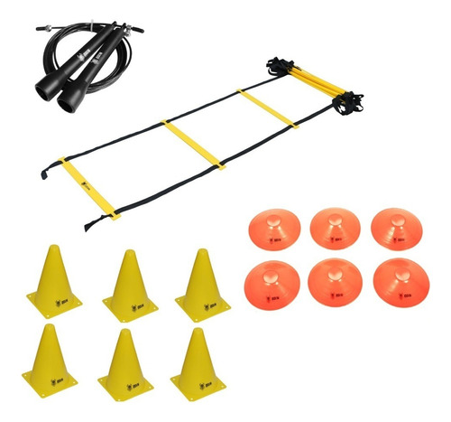 Kit Escada Agilidade Pvc 6 Cones 6 Chapéu Half 1 Speed Rope