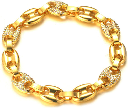 Cadena De Oro Para Hombres Helada, Pulsera De Cadena De Gran