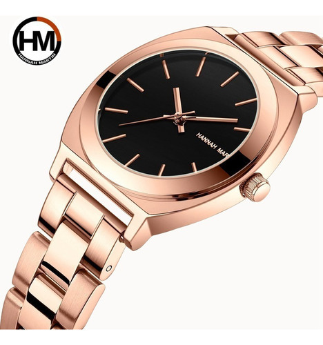 Reloj Impermeable De Cuarzo Hannah Martin Fashion Color Del Bisel Rose Black