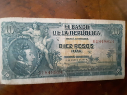 Billete De 10 Pesos Colombiano De 1953