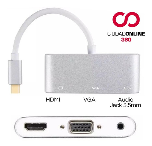 Imagen 2 de 10 de Adaptador Hub Usb C A: Audio / Hdmi / Vga - Pc O Mac