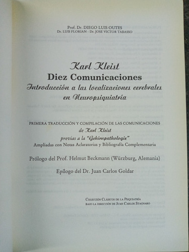 Imagen 2 de 7 de Diez Comunicaciones * Karl Kleist * Neuropsiquiatria *