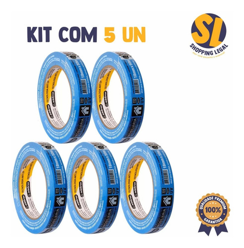 Imagem 2 de 5 de Fita Crepe Azul 722 18mmx50m Adelbras - Kit Com 5 Unid.