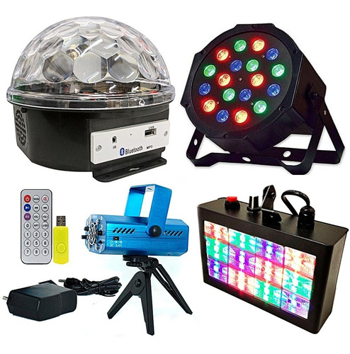 Kit Iluminação De Festa Decoração Dj Balada Led 4x1 Bivolt