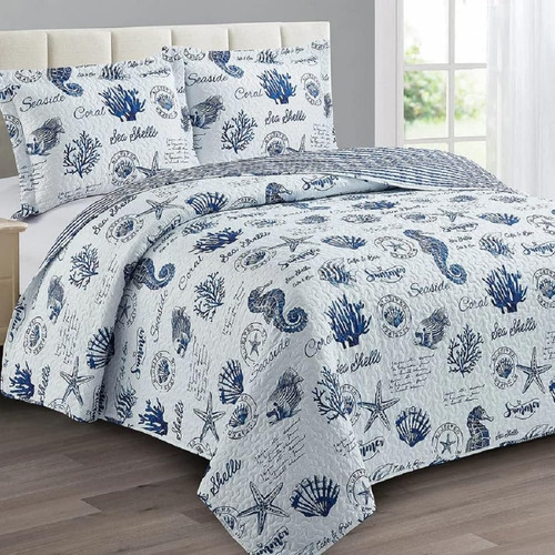 Royal Tradition Sea Shells Reversible Coverlet, King / Calif