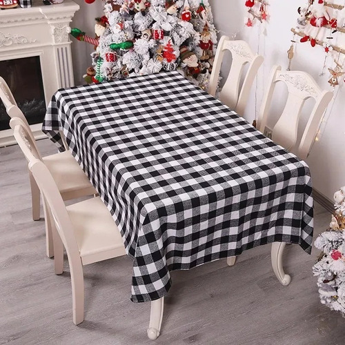 Decoración De Mesa De Mantel A Cuadros Negro Rojo Navideño