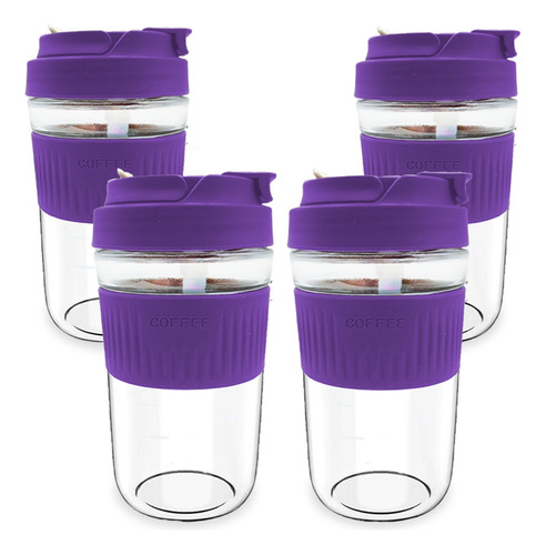 Set De 4 Pz Vaso Termo Portátil  Antiderrame Multifuncional