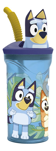 Vaso Alto Con Forma 3d 360ml Disney Pajita Original Bluey