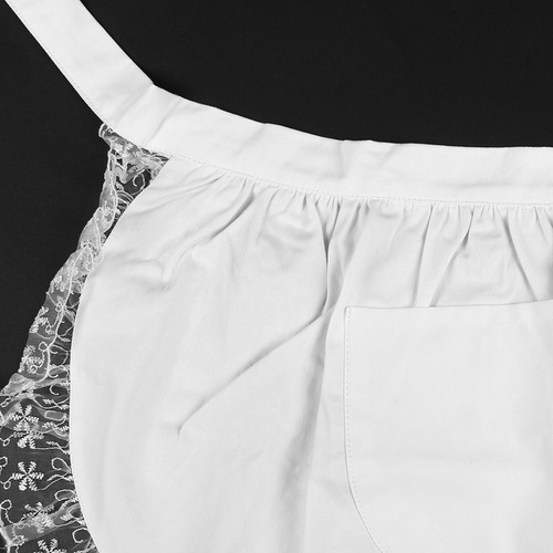 Delantal De Cocina De Algodón Blanco Para Mujer Con Dobladil