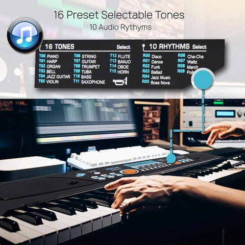 Pyle, Piano De Tecla Digital Portátil 61, Teclado De Aprendi