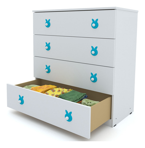 Cómoda Infantil 4 Cajones Mueble Armado Cajonera Chifonier Celeste
