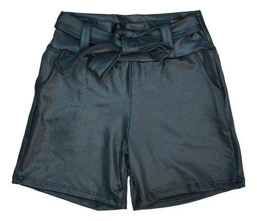 Shorts Infantil Menina Couro Fake Luxo De 2 A 10 Cor Preto