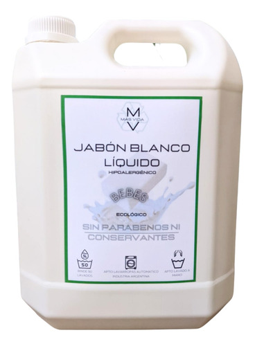 Jabón Blanco Líquido Lavarropas Mv 5l. Ideal Recien Nacidos.