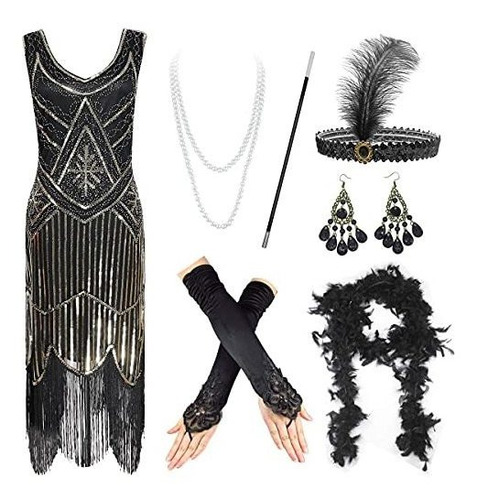 1920s Vestido De Aleta Roaring Great Gatsby Disfraz Ves...