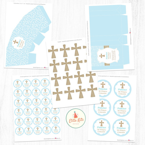Kit Imprimible Comunión Celeste + Banner, Personalizado