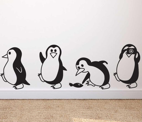 Vinilo Decorativo Para Pared Simpáticos Pingüinos 57x18cm