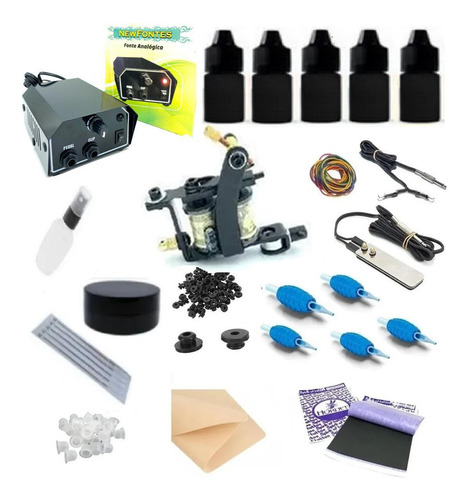 Kit Tatuagem Tattoo Maquina Bobina Completo 5 Tintas