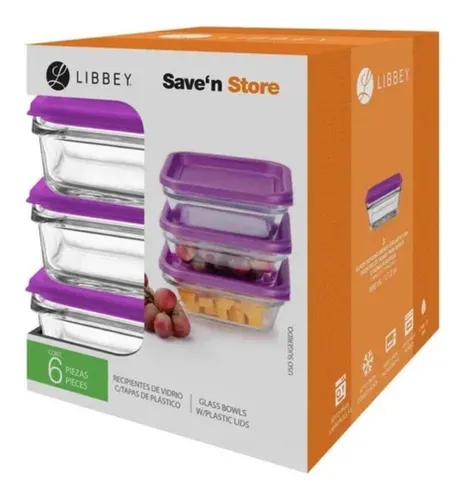 Set 3 Fuentes De Vidrio Con Tapa De Plastico Morado 800 Ml