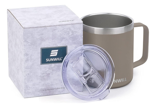 Sunwill Taza De Café Con Asa Y Tapa 14oz, Aislada Ca Zq