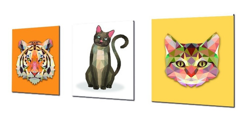 Imagen 3 de 3 de Triptico 60x25 Cms Decorativo Poliart Animales7 Tigre Gatos