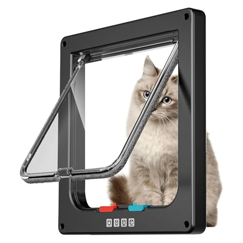 Puerta Para Gatos Exterior Abs - Traba 4modos - L - Negro