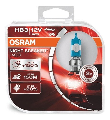 Imagem 1 de 10 de Par Hb3 Lâmpada Osram Night Breaker Laser 150m + 20%+luz 60w