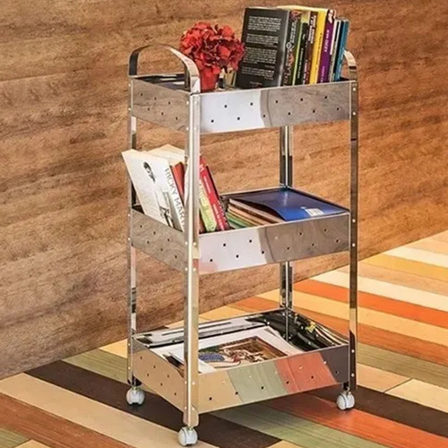 Imagem 4 de 6 de Fruteira De Chão Organizadora Cozinha 3 Andares Inox Rodizio