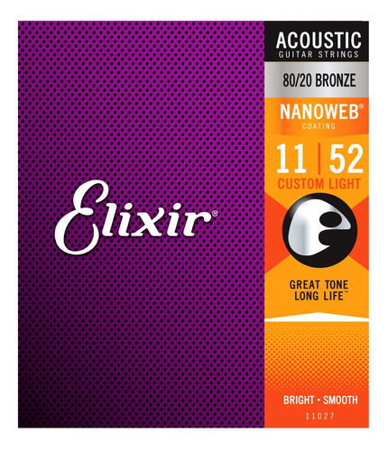 Encordado Guitarra Acustica Elixir 11027 Light 011-052 Cuota