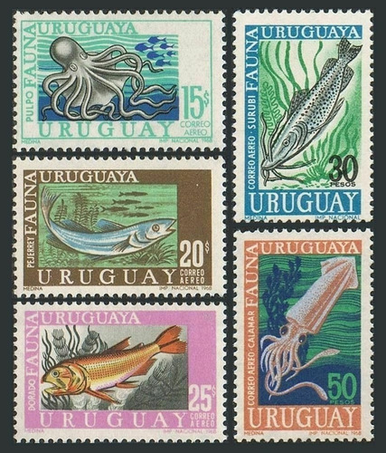 Estampillas Uruguay 1968 - Fauna Marina Uruguaya