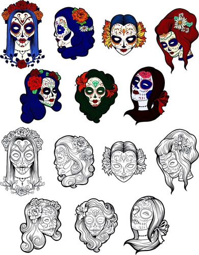 Vectores Halloween Dia De Muertos 15 Calaveras De Azucar V16