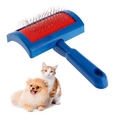 Escova Rasqueadeira Para Pet Cães E Gatos Vermelho E Azul