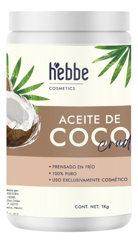 Aceite Coco Extravirgen Natural Prensado en frio uso en Cosmetica Sin sabor 1kg