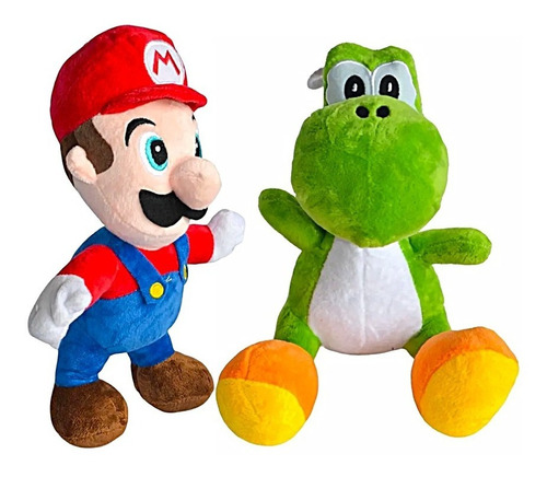 Pareja Peluches Mario Bros Y Yoshi 24cm Suaves