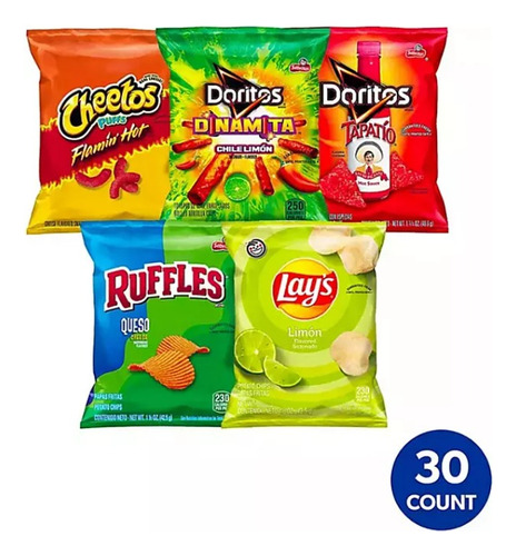 Paquete 30 Bolsas Ruffles Cheetos Doritos Mix Americanos
