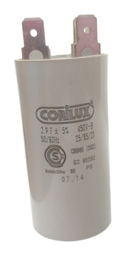 Capacitor Monofasico 2mf 450vac 2 Mf Con Terminal