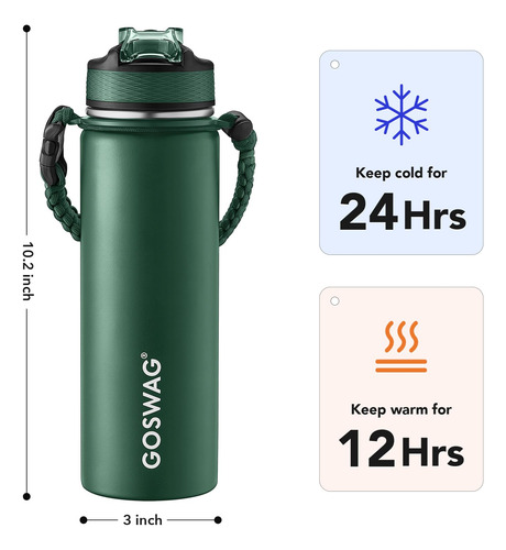 Botella De Agua Deportiva De Acero Inoxidable 24 Oz Aislada