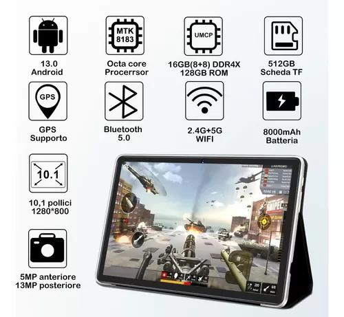  Tablet Android de 10 pulgadas, tableta Android 12, 6 GB de RAM,  64 GB de ROM, tableta Android de expansión de 512 GB con doble cámara, WiFi  5G y 2.4G, Bluetooth