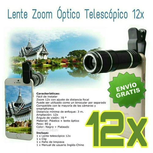 Lente Zoom Optico Telescopico 12x Celulares + Envío Gratis