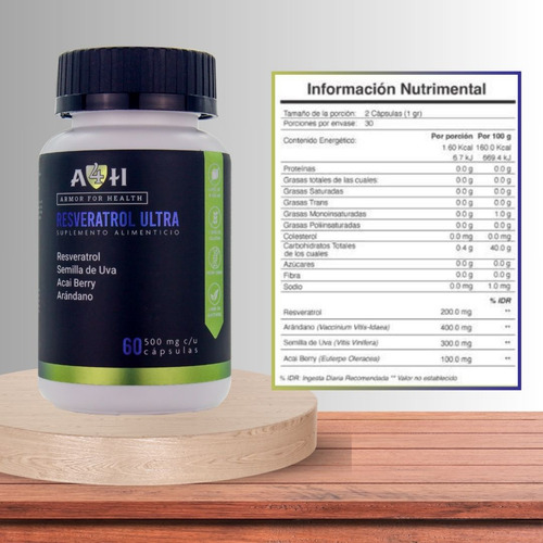 Suplemento A4h Resveratrol Acai Arandano Semilla Uva 60 Caps Sabor Sin Sabor